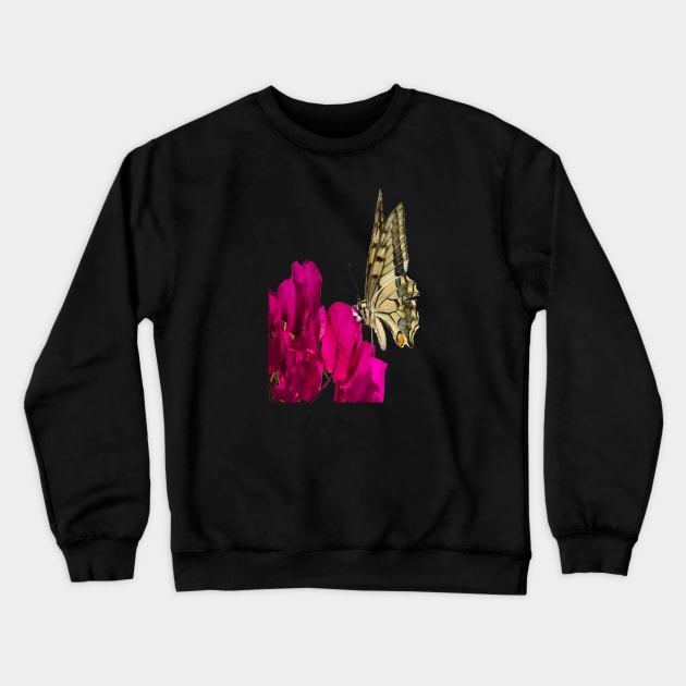 Swallowtail Butterfly On Bougainvillea Vector Art Cut Out Crewneck Sweatshirt by taiche